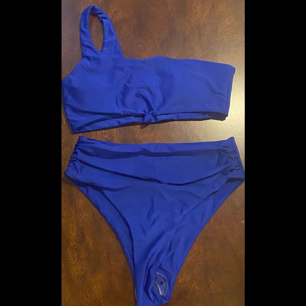women’s navy blue high wasted bikini set